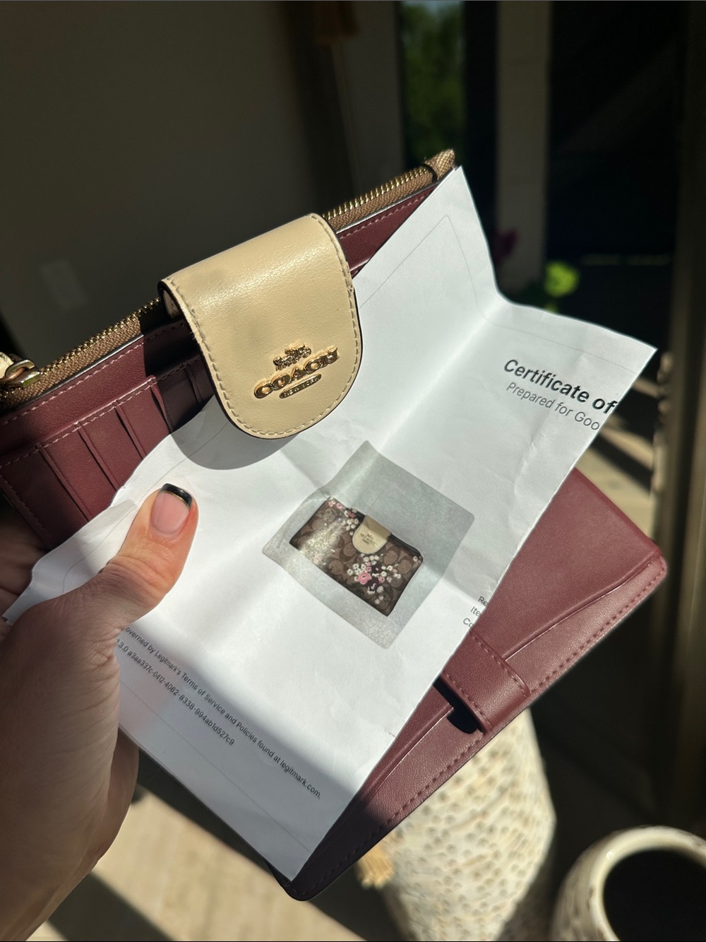 Coach Brown Floral Signature Canvas Wristlet Wallet with Cream Trim - Picture 4 of 5